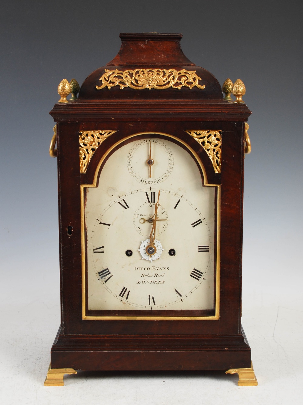 A George III mahogany bracket clock for the Spanish market, Diego Evans, Bolsa Real, Londres, the