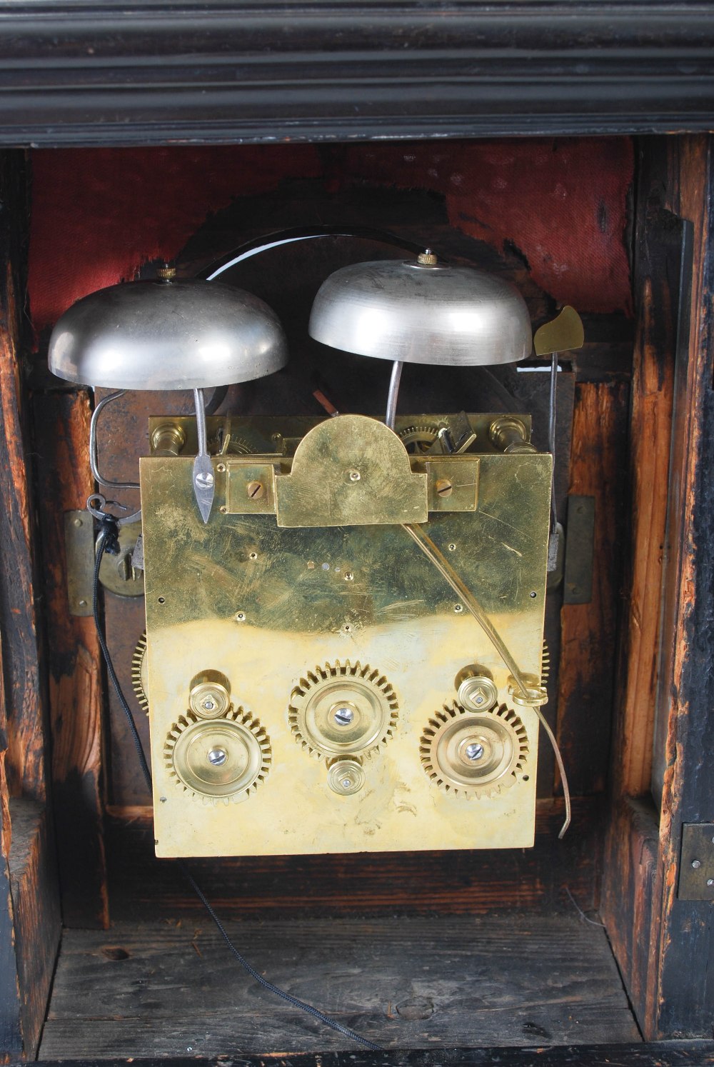 An ebonised bracket clock, Cheiter, London, the brass dial with silvered chapter ring bearing Arabic - Image 9 of 16