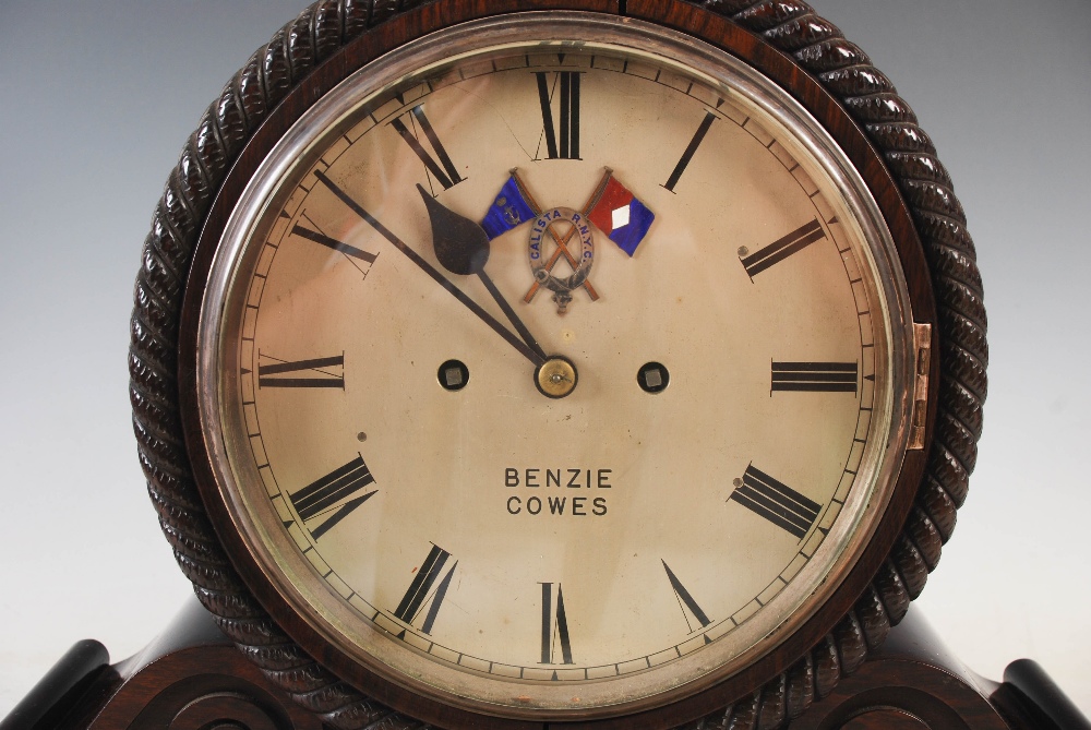 A 19th century rosewood mantle clock of maritime interest, BENZIE, COWES, the silvered circular dial - Image 4 of 6