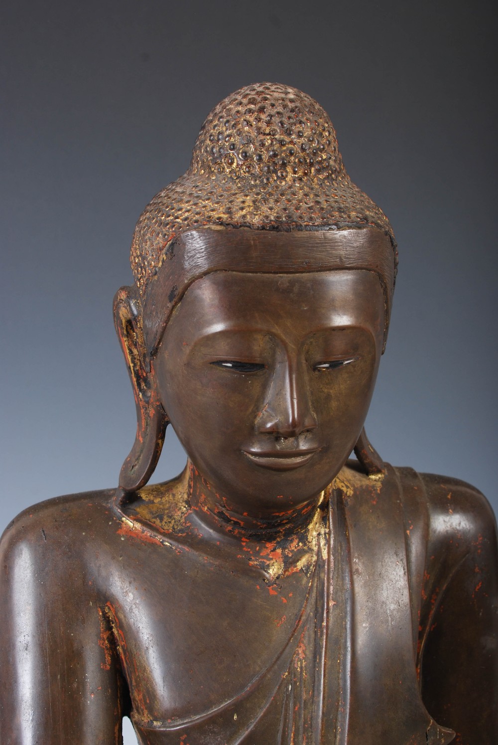 A 19th century gilt bronze figure of Buddha, Mandalay Period, modelled in varjrasana, on later - Image 8 of 13