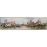 Horncastle (19th century) Farmyard with figures and hens watercolour, signed lower left 14cm x 54cm