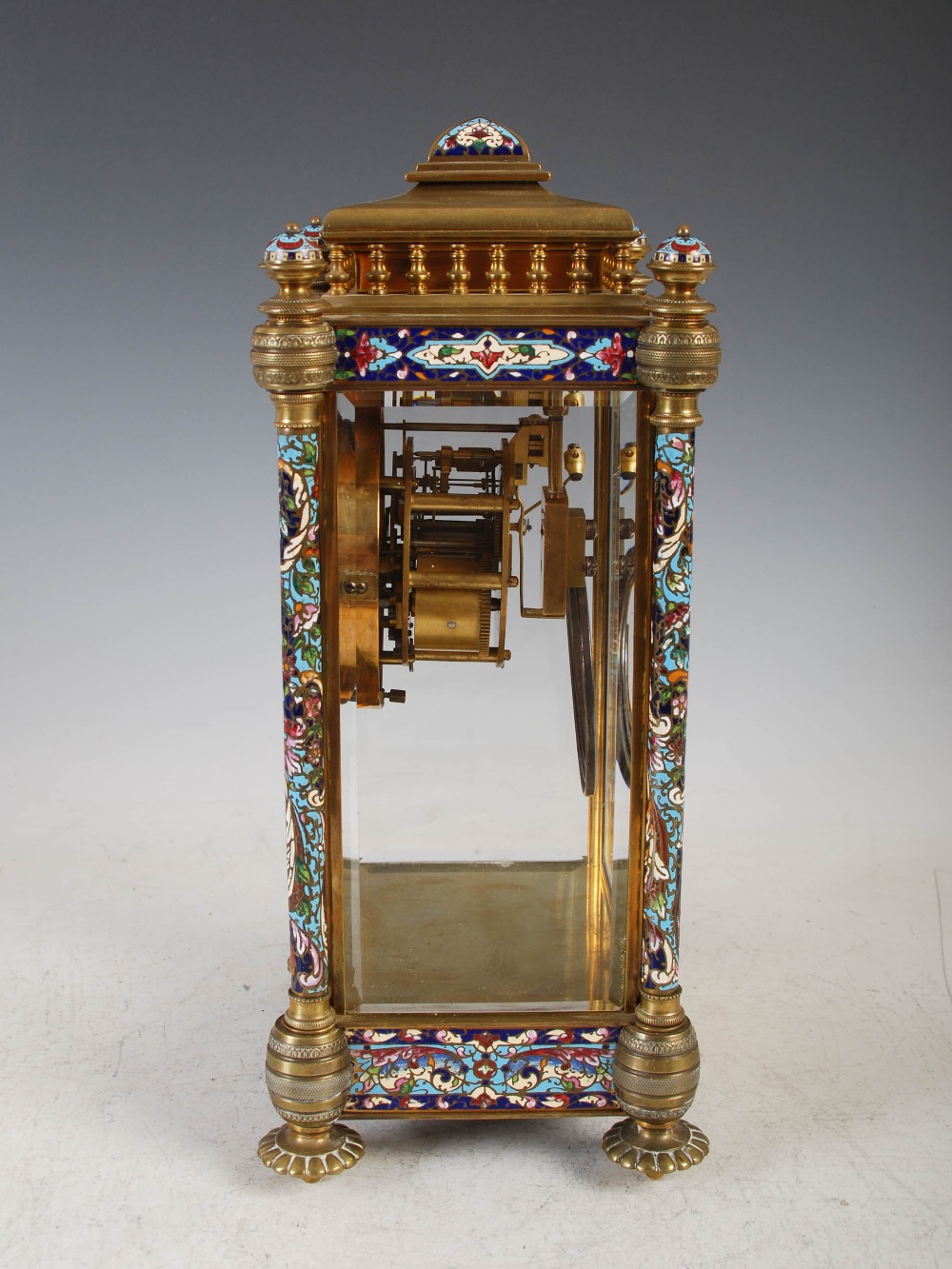 A late 19th/early 20th century gilt metal and champleve enamel mantel clock, the circular dial - Image 2 of 11