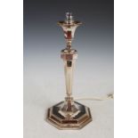 An early 20th century electroplated octagonal shaped table lamp, makers mark of H E & Co., 37.5cm