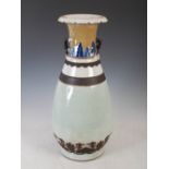 A large Chinese porcelain crackle glazed pear shaped vase, decorated with horizontal burnished