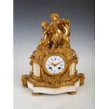 H. Rochat, Paris, an ormolu and marble mounted mantel clock, the circular white enamel dial with