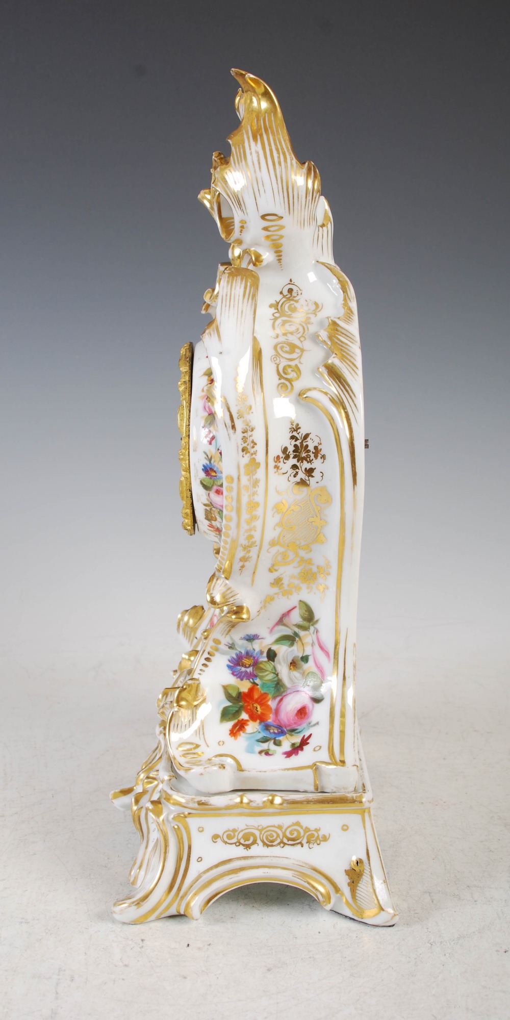 Thomas, Paris, a 19th century Paris porcelain and ormolu mounted Rococo style mantel clock on stand, - Image 3 of 13