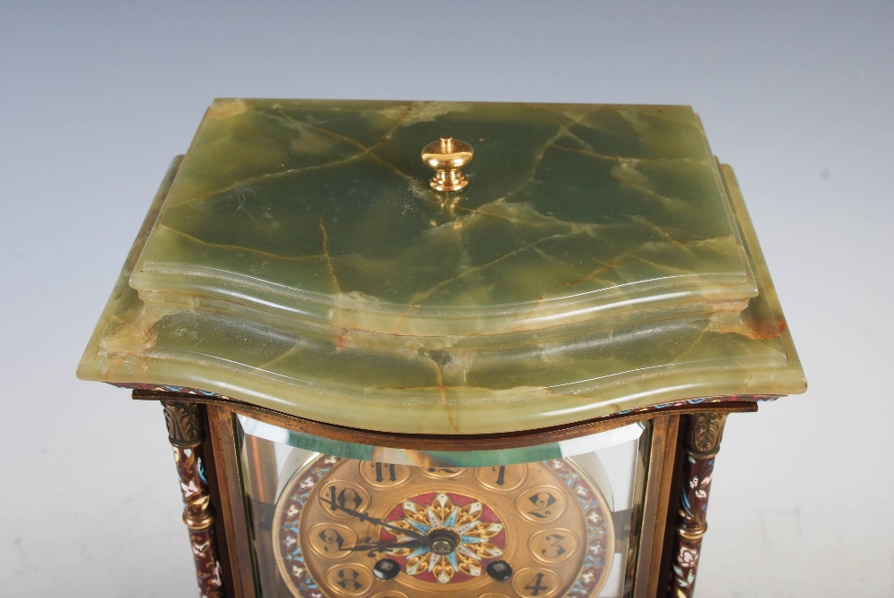 An early 20th century onyx and champleve enamel mantle clock, the circular dial with Arabic numerals - Image 9 of 9