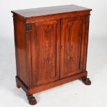 A 19th century rosewood side cabinet, the rectangular top above a plain frieze, flanked by two