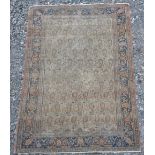 A Persian rug, late 19th/early 20th century, the off white ground decorated with rows of hooked