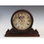 A 19th century rosewood mantle clock of maritime interest, BENZIE, COWES, the silvered circular dial