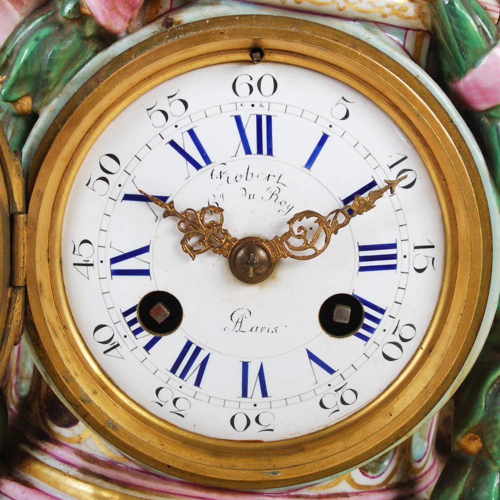 Robert, Paris, a late 19th century Dresden porcelain mantel clock, the circular enamelled dial - Image 5 of 12