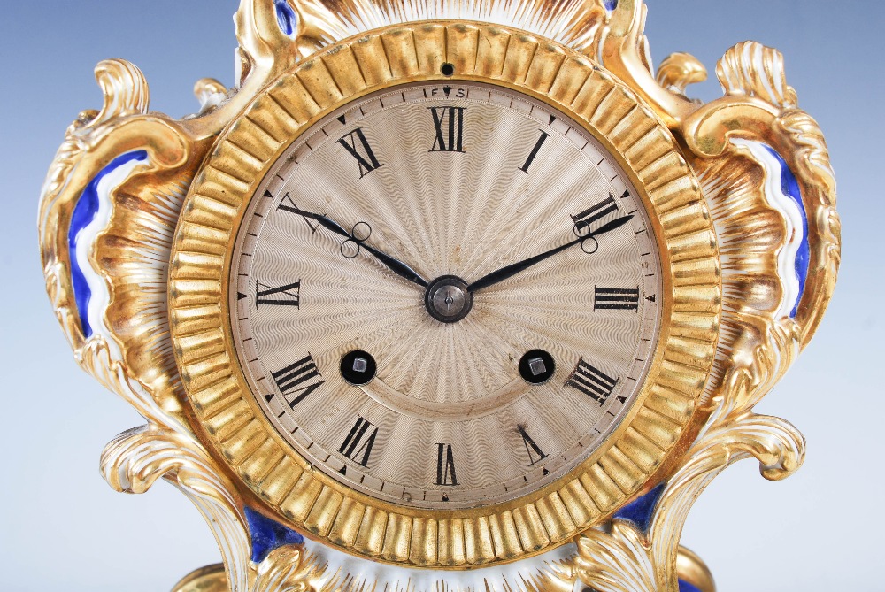 A 19th century French porcelain Rococo style clock garniture, Ed Honore, A, Paris, the mantel - Image 8 of 13