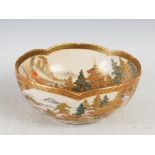 A Japanese Satsuma pottery bowl, Meiji Period, the interior decorated with distant view of Mount