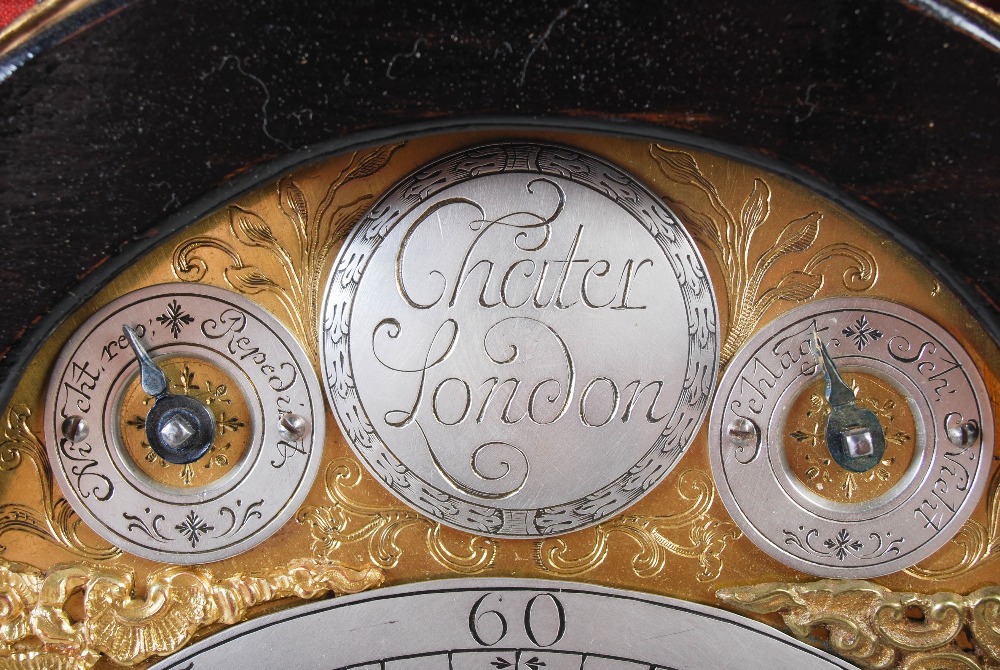 An ebonised bracket clock, Cheiter, London, the brass dial with silvered chapter ring bearing Arabic - Image 7 of 16