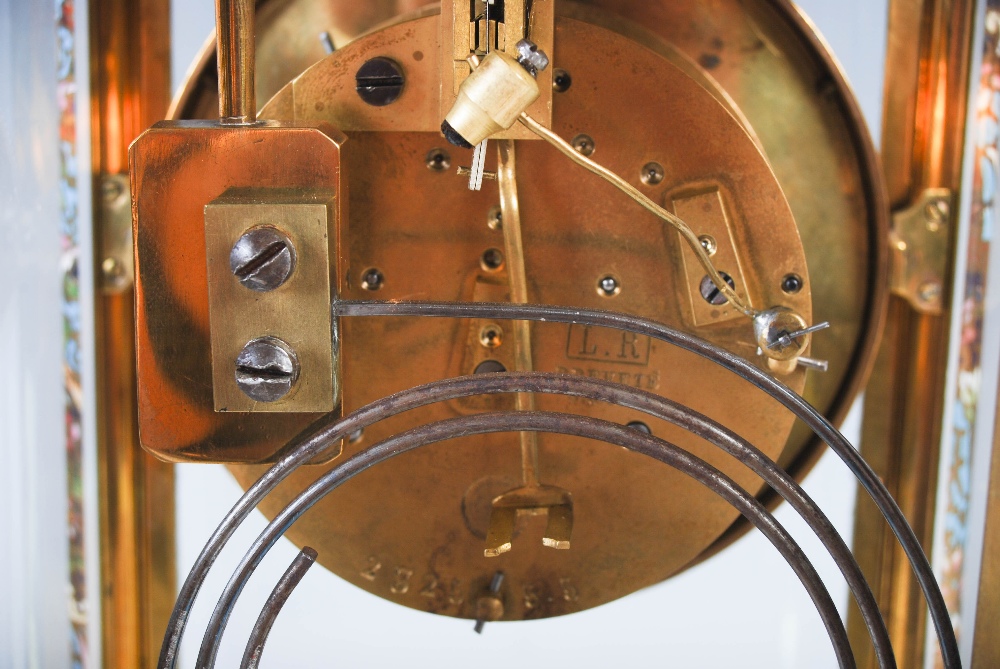 A late 19th/early 20th century gilt metal and champleve enamel mantel clock, the circular dial - Image 8 of 11