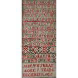 Four assorted 19th century needlework samplers, comprising; alphabet and numerical sampler by