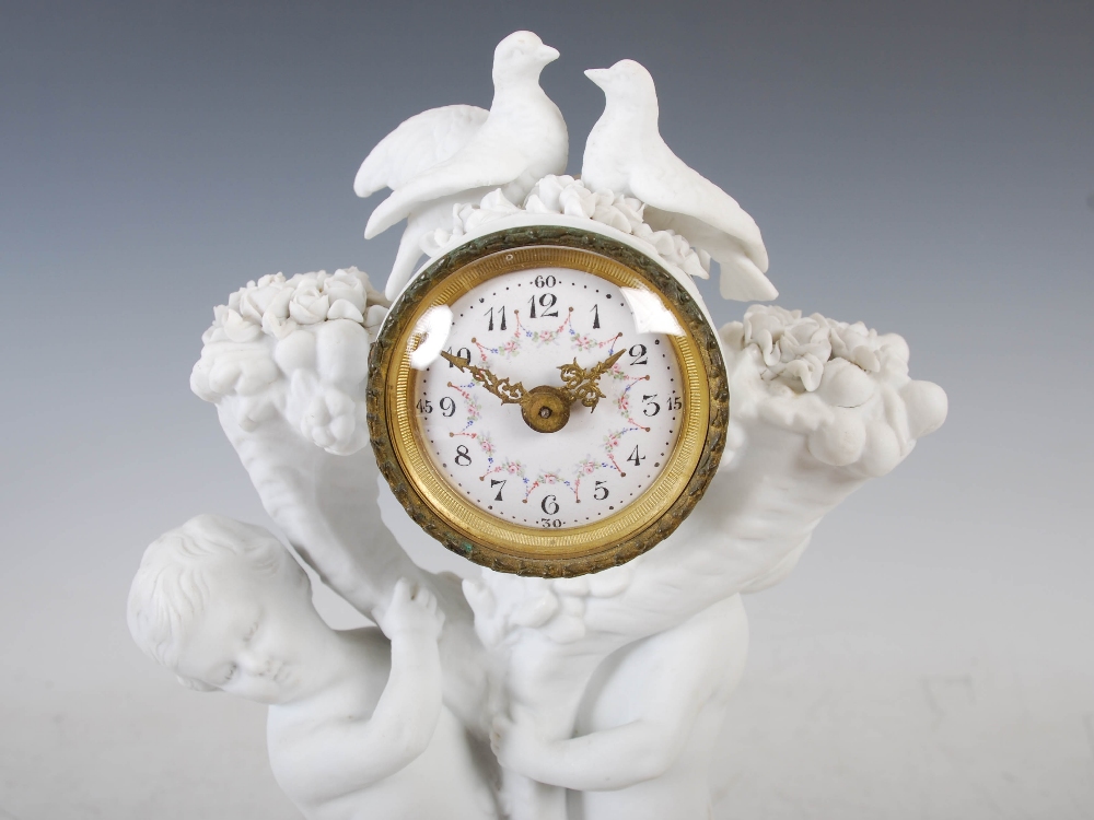 A late 19th/ early 20th century bisque porcelain, onyx and gilt metal clock garniture, the - Image 15 of 16