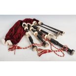 A set of silver mounted bagpipes, Birmingham, 1977, makers mark of D&N, the chanter inscribed