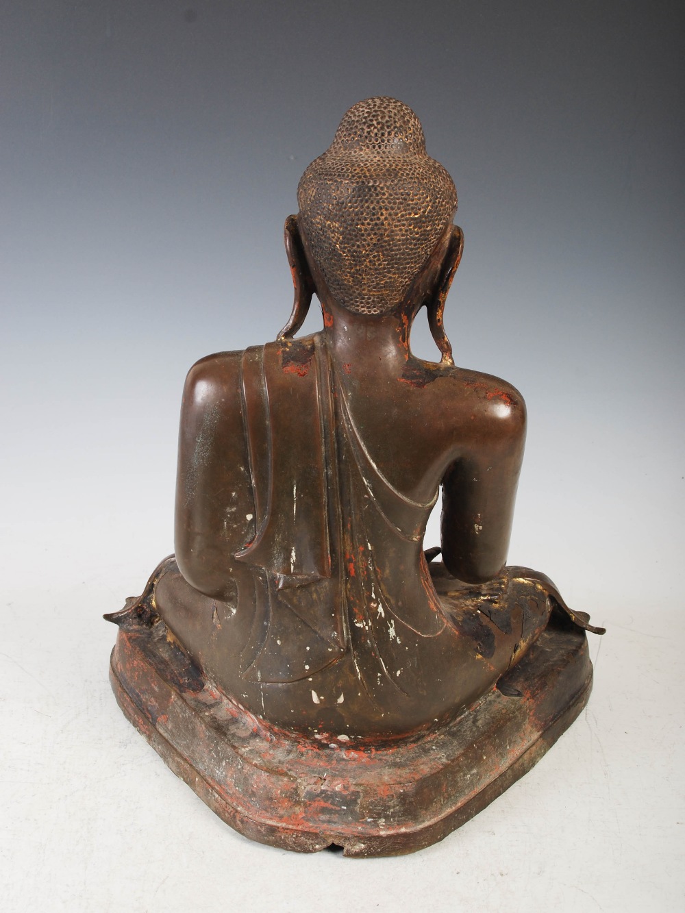 A 19th century gilt bronze figure of Buddha, Mandalay Period, modelled in varjrasana, on later - Image 6 of 13