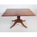 A 19th century mahogany snap top supper table and six 19th century mahogany dining chairs, the