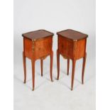 A pair of late 19th century Continental kingwood, marquetry and ormolu mounted bedside lockers,