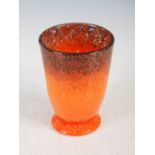 A Monart vase, shape DD, mottled blue and orange glass with gold coloured inclusions, on applied