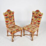 A pair of late 19th/early 20th century Continental walnut side chairs, the polychrome upholstered