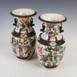 A pair of Chinese porcelain famille rose crackle glazed jars, Qing Dynasty, decorated with