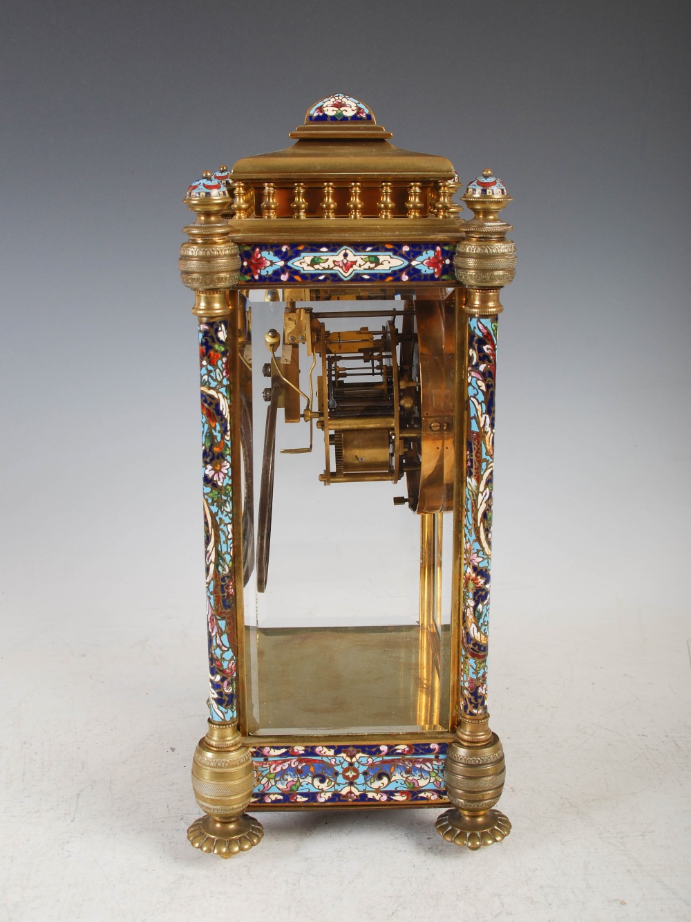 A late 19th/early 20th century gilt metal and champleve enamel mantel clock, the circular dial - Image 4 of 11