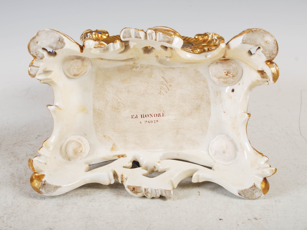 A 19th century French porcelain Rococo style clock garniture, Ed Honore, A, Paris, the mantel - Image 6 of 13