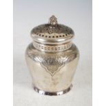 A 19th century electroplated pot pourri jar and two covers, makers mark MH & C, the tapered