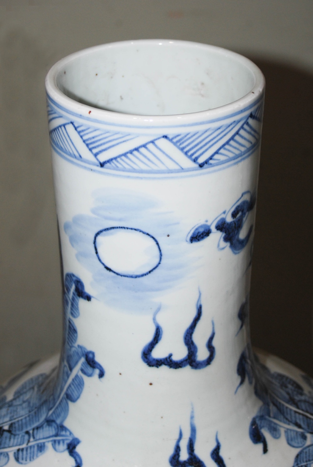 A pair of decorative Chinese blue and white porcelain bottle vases, decorated in the Ming style with - Image 5 of 13