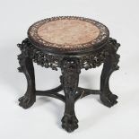 A Chinese dark wood and mother of pearl inlaid jardiniere stand, Qing Dynasty, the circular top with