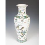 A Chinese porcelain famille verte vase, late 19th/early 20th century, decorated with leaf shaped