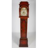 An 18th century and later red lacquered longcase clock, Thomas Cartwright, London, the brass dial