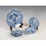Four pieces of Chinese blue and white porcelain, Qing Dynasty, comprising; a plate decorated with