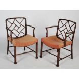 A pair of early 20th century mahogany Cockpen armchairs, possibly Whytock & Reid, with upholstered