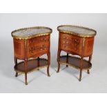 A pair of early 20th century kingwood and ormolu mounted kidney shaped occasional tables, the