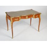 A late 19th century Continental kingwood, marquetry and ormolu mounted bureau plat, the shaped