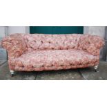 A Victorian mahogany Chesterfield seat, the chinoiserie upholstered button back, arms and seat