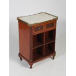 A late 19th/early 20th century French parquetry and gilt metal mounted open bookcase, the