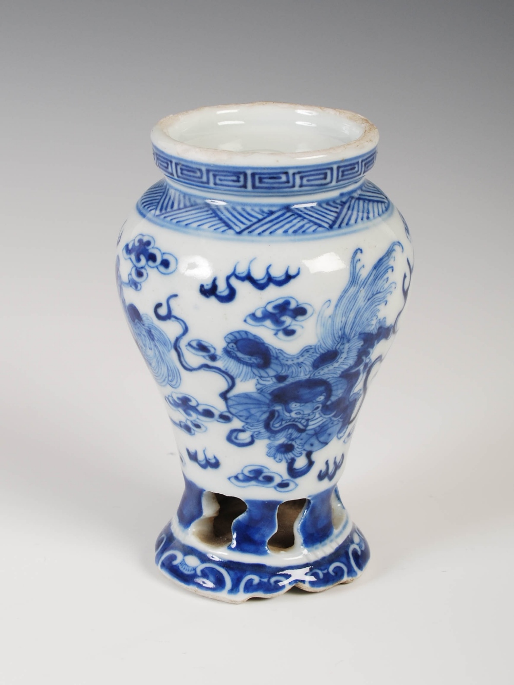 A Chinese porcelain blue and white incense burner stand, late 19th/ early 20th century, decorated - Image 4 of 9