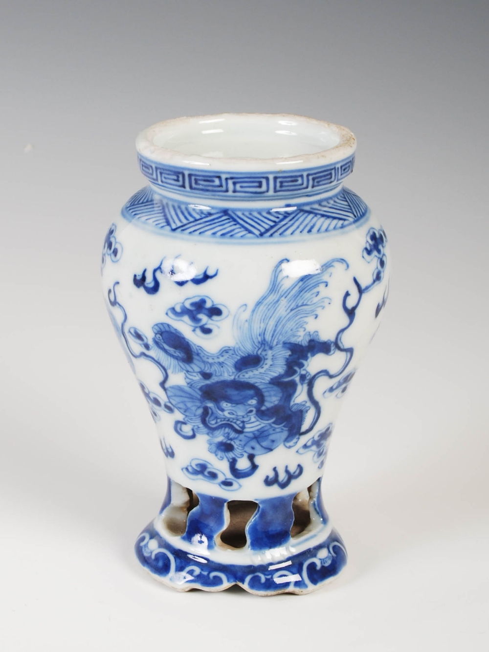 A Chinese porcelain blue and white incense burner stand, late 19th/ early 20th century, decorated