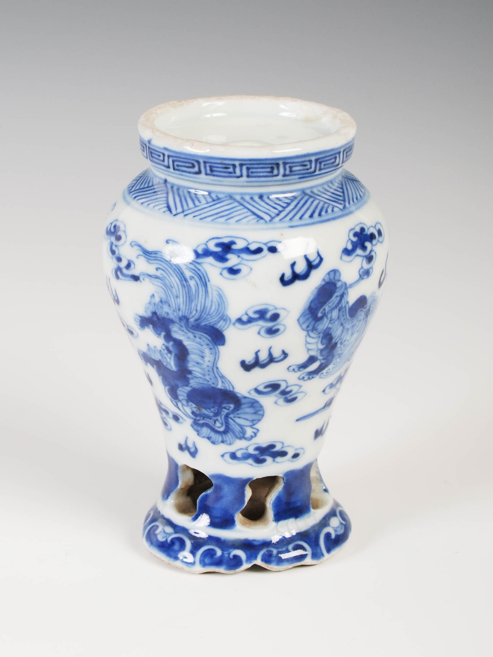 A Chinese porcelain blue and white incense burner stand, late 19th/ early 20th century, decorated - Image 3 of 9