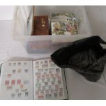 STAMPS - Box of all World albums of various ages plus loose stamps in bag/tin & covers