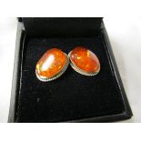 Pair of silver and amber earrings