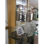 2 Silver mounted scent bottles and pin tray