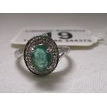 18ct white gold emerald & diamond ring