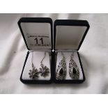 2 pairs of silver stone set earrings
