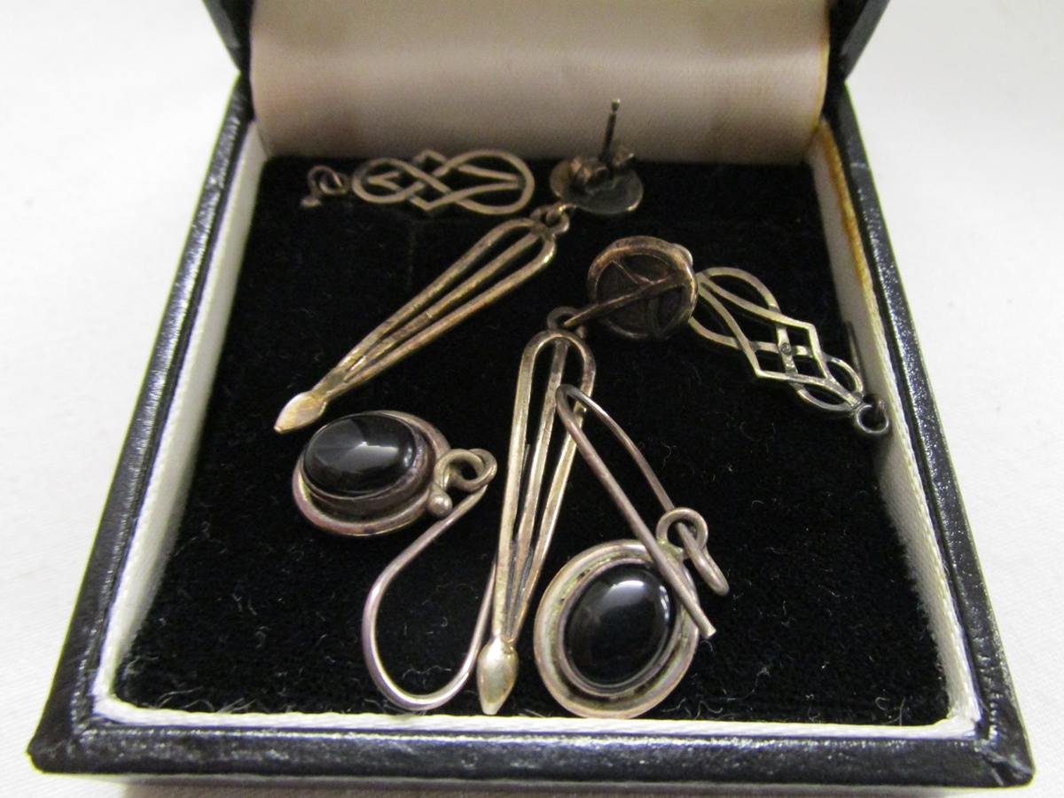 3 pairs of silver stone set earrings